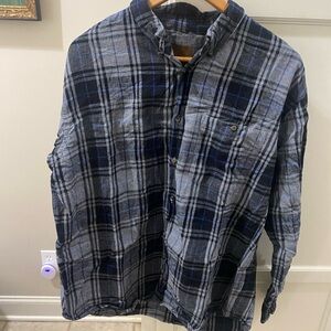 Blue and Gray Plaid Button-Up Shirt